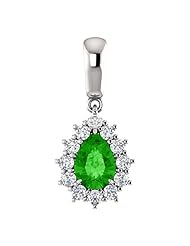 10K White Gold 7.00x5.00mm Pear Cut Tsavorite and Diamond Pendant -- LIFETIME WARRANTY