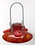 Kitras Art Glass - Hand Blown Glass Hummingbird Feeder - Red - 3 Feeding Stations - Hanging