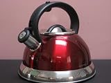 2.5 Liter Heavy Guage Stainless Steel Whistling Metallic Red Tea Kettle