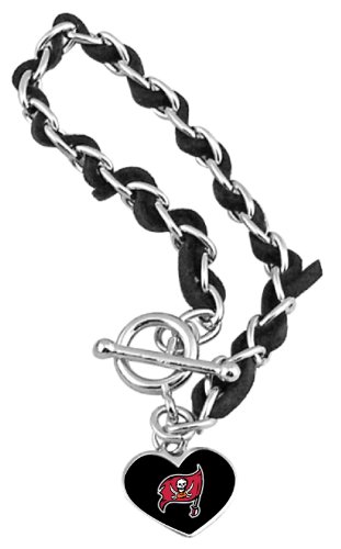 NFL Tampa Bay Buccaneers Chain and Leather Strap Bracelet with Team Logo Charm
