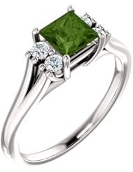 18K White Gold 5.00x5.00mm Princess Cut Green Tourmaline and Diamond Ring -- LIFETIME WARRANTY
