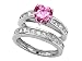 3.50 cttw Sterling Silver 14K White Gold Plated Lab Created Heart Shape Pink Sapphire Wedding Set - Gold Plated Silver