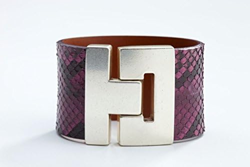 Odet Wide Handmade Luxury Python Leather Bracelet Purple Colored Silver/Gold Buckle Finish for Women
