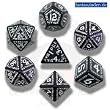 Q-Workshop Polyhedral 7-Die Set: Carved Runic Dice Set (Black and White)