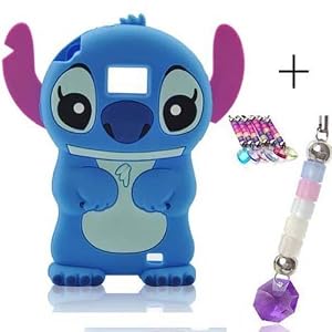3D Disney Stitch Silikon Handyschale+frei Handyanhänger für Samsung Galaxy S2 SII I9100 i9105(Blau)