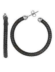Black Rhodium over Sterling Silver 1.5 inch Diamond-cut Popcorn Hoop Earrings