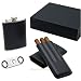 Black Leather Flask and Cigar Set - Gift Box
