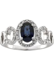 Ann Harrington Jewelry 14k White Gold 7x5 mm Genuine Blue Sapphire And 1/6 Ct Tw Diamond Vintage Style Ring