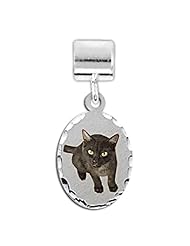 Petite Oval with Diamond Cut Edge Charm For Bracelet - Split Ring, Lobster Claw, or Bead Attachment