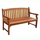 VIFAH V275 Outdoor Wood Bench, Natural Wood Finish, 60 by 23.2 by 35.4-Inch