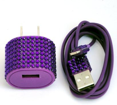 Iphone 5 / 6 / 6 Plus (8 Pin) - Rhinestone - Bling Cell Phone Charger /W Cable (Purple)