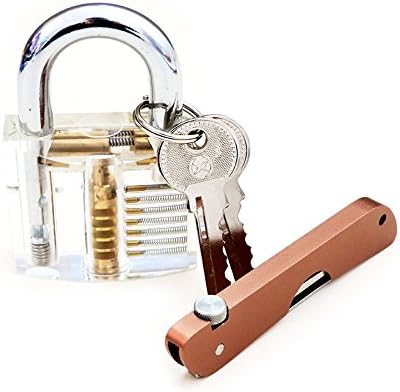 Teefy Portable Folding Jackknife Single Hook Picks + Transparent Training Padlock