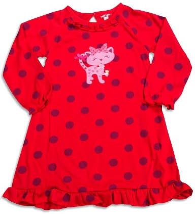 Petit Lem - Little Girls's Long Sleeve Polka Dot Kitty Nightgown, Red, Raspberry 30288-2