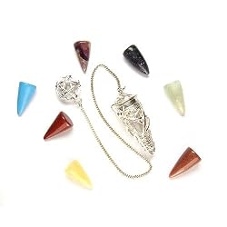 Cage Pendulum with 7 Interchangable Gemstones, Metaphysical Dowsing Tool