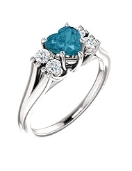 14K White Gold 6.00x6.00mm Heart Cut London Blue Topaz and Diamond Ring -- LIFETIME WARRANTY