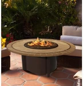 California Outdoor Concepts 5010-BR-PG4-CAP-48 Carmel Chat Height Fire Pit-Brown-Green Glass-Capistrano Mosaic 48 in. Tile Top