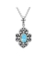 Sterling Silver and 14K Gold Swiss Blue Topaz and Diamond Antique Pendant (1ct tgw)