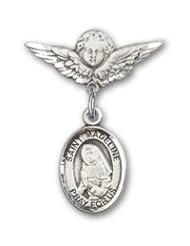 Sterling Silver Baby Badge with St. Madeline Sophie Barat Charm and Angel with Wings Badge Pin