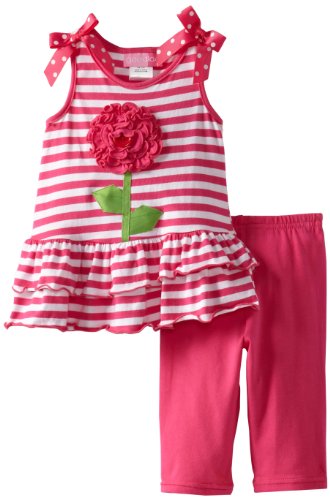 Good Lad Baby Girls' Knit Stripe Legging Set with Big Flower Applique
