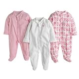 Pack of three flower and stripes sleepsuits- 6-9 months