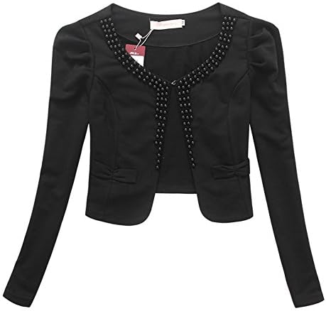JK2 Women's Bead Crewneck Knit Bow Everyday Short Blazers Size 6 US Black