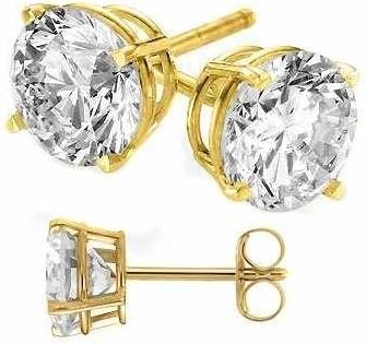 2 Carat Total Weight 14 Karat Gold Plated on Authentic 925 Sterling Silver Stud Earrings. Nickel Free Round Cubic Zirconia Diamond Quality Stones.