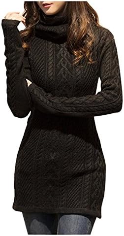 Yueqier Women Turtleneck Long Sleeve Cardigan Winter Knit Sweater Dress Black M
