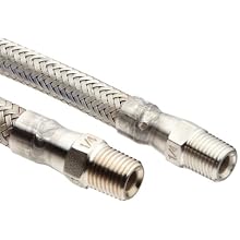 Stainless Steel 316 Superflex Hose w/ 304 Braid, Male Pipe Fittings 1/4ID, 12" Long