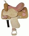 14" Pink Hearts Rhinestone Crystal Barrel Saddle By Blue River Saddlery