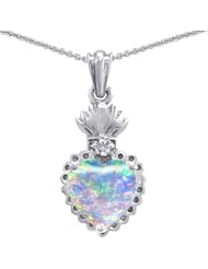 Genuine TRUE LOVE (tm) Sterling Silver Flaming Heart Protection Created Opal Pendant