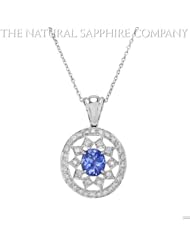1.06ct. Natural Untreated Blue Sapphire Pendant with 54 Diamonds 0.50ct. total.