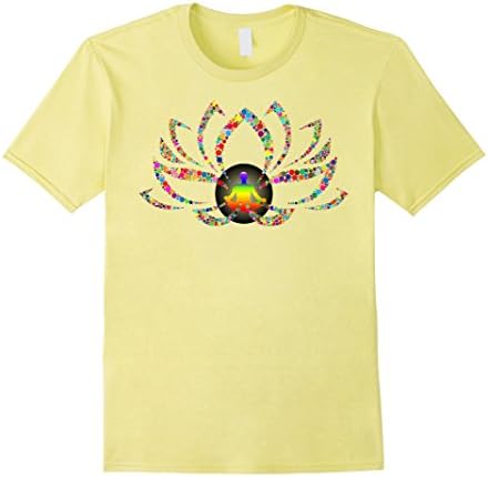 Men's Yoga Meditation sacred flower of life Lotus colorful Shirt Small Lemon