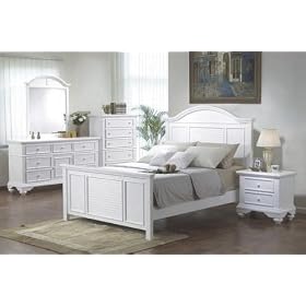 Pebble Beach White Finish Wood Queen Size 5pc Bedroom Set