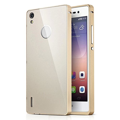Huawei Ascend P7 Case,Landfox Aluminum Metal Bumper Case +Hard Back Cover For Huawei Ascend P7 (Gold)