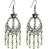 Silver Toned Green BLOSSOM Chandelier Earrings