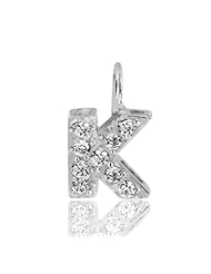 Bling Jewelry Sterling Silver CZ Pave Mini Block Alphabet Letter K Pendant