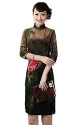 Elbow Length Sleeves Velvet Short  Dress