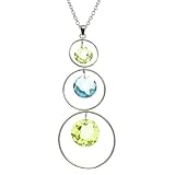 Sterling Silver Triple Drop Necklace W/ Peridot CZ And Aqua Glass Briolette 16+2in