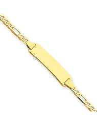 14K Yellow Gold 4mm Figaro ID Bracelet With Lobster Clasp - 7 Inch