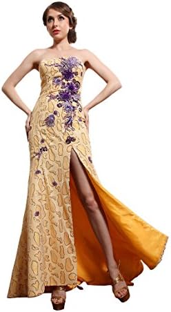 UnionFashionLi Women's Strapless Chapel Train Evening Dress Wheat Size US 10