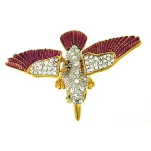 3D Hummingbird Pin Swarovski Crystals Brooch Purple White Three Dimensional Figure 24k gold FREE SHIPPING