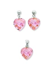 Sterling Silver CZ Heart Earring and Pendant Set