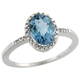 10k White Gold ( 8x6 mm ) Halo Engagement London Blue Topaz Ring w/ 0.033 Carat Brilliant Cut Diamonds & 1.35 Carats Oval Cut Stone, 3/8 in. (10mm) wide, size 9