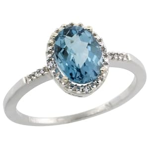 Revoni - Bague Femme - Or blanc 375/1000 (9 carats) - Diamant et Topaze bleu de Londres ovale 1.17 ct - Taille 62