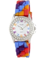 Golden Classic Womens 2295-G "Petite Colors Galore" Rhinestone Encrusted Bezel Multi-Colored Silicone Watch