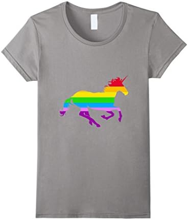 Women's Colorful Rainbow Unicorn Graphic T Shirt Small Slate