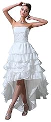 Strapless Beaded Crystal  Taffeta High-Low-Hem Short Wedding Dress  With Ruffles