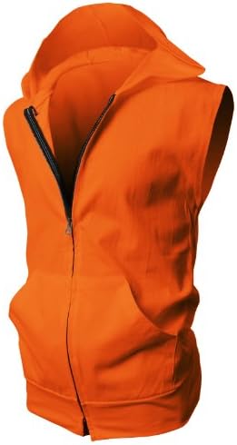 H2H Men's Lightweight Sleeveless Fashion Hoodies with Henley Neck-line