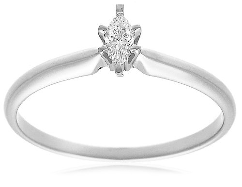 10k Choice of White or Yellow Gold Marquise Cut Solitaire Diamond Engagement Ring (1/10 ct, J-K Color, I2-I3 Clarity)