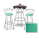 Chrome Bar Table & 2 Chrome 29" Turquoise Vinyl Seat Barstools